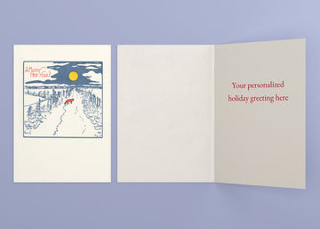 New Year Fox personalized card — front and interior with sample greeting