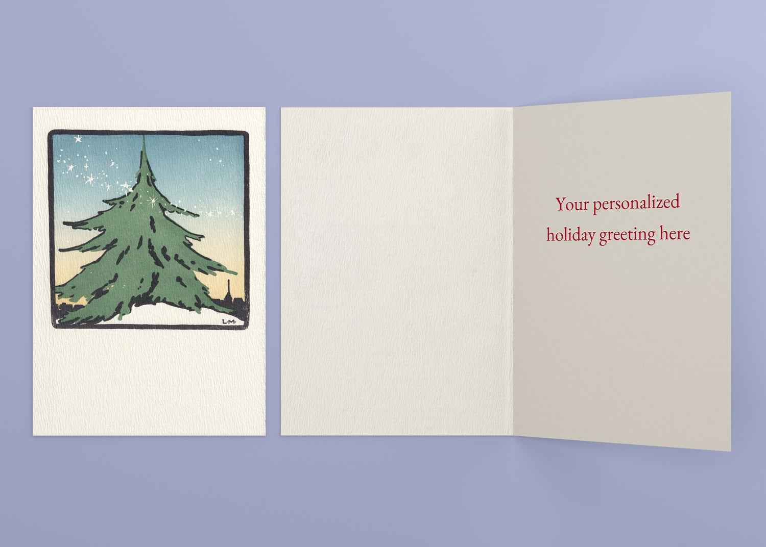 Spirit of the Season personalized card — front and interior with sample greeting