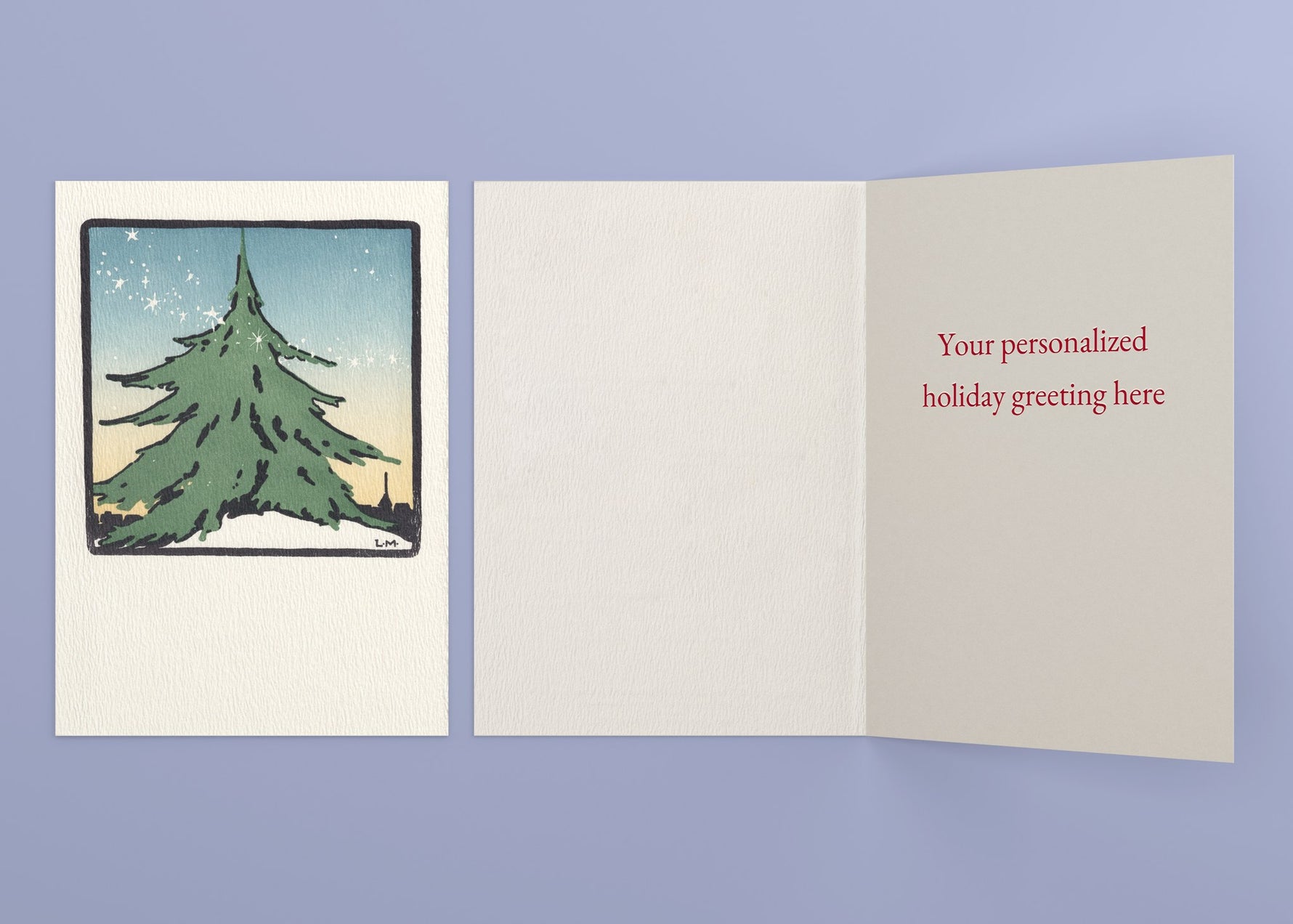 Spirit of the Season personalized card — front and interior with sample greeting