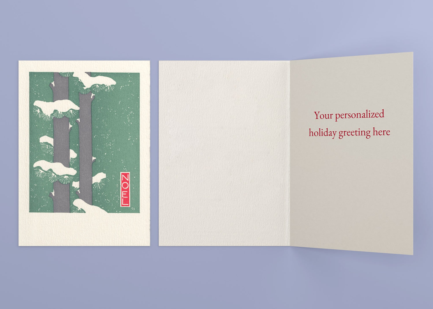 Modern Pine personalized card — front and interior with sample greeting