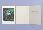 Black Capped personalized card — front and interior with sample greeting