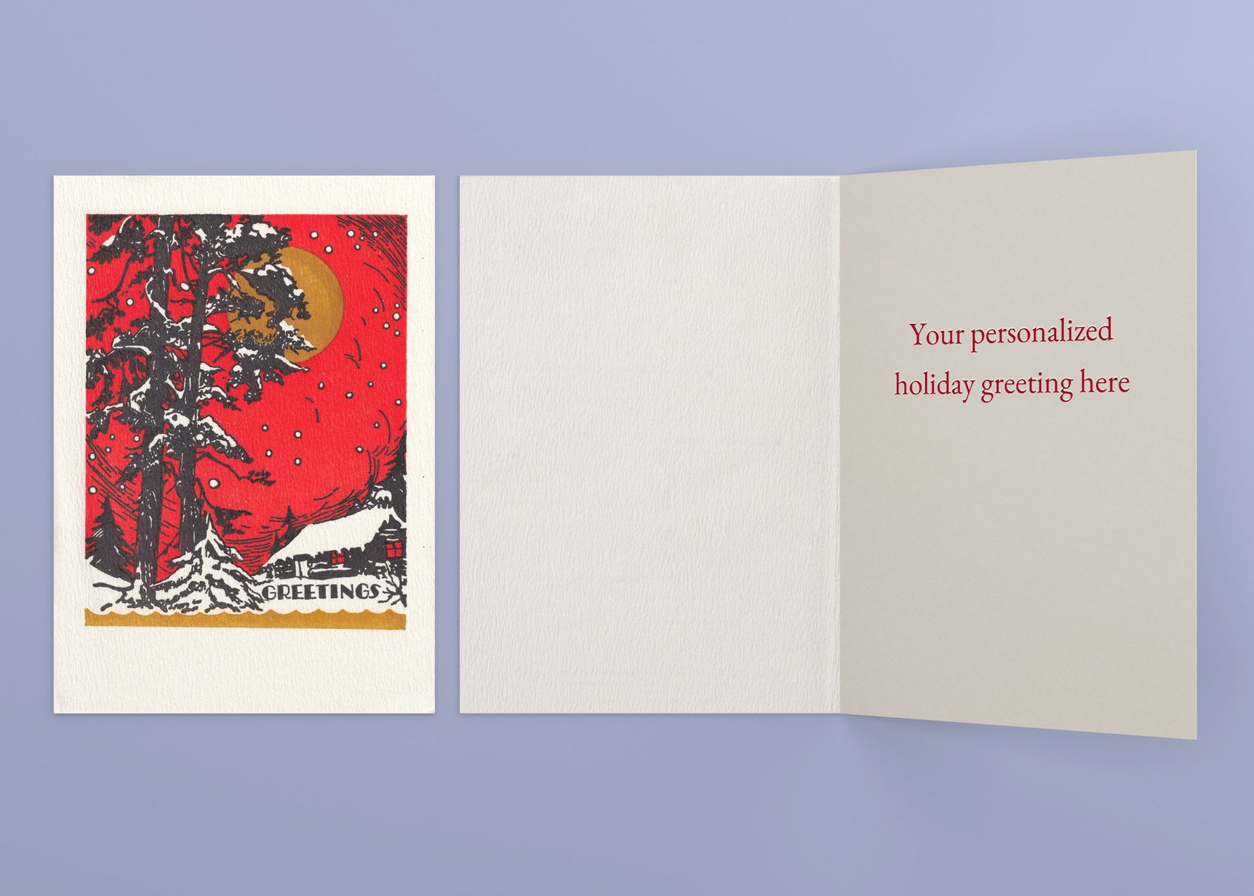 Red Sky personalized card — front and interior with sample greeting