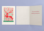 Folk Deer personalized card — front and interior with sample greeting