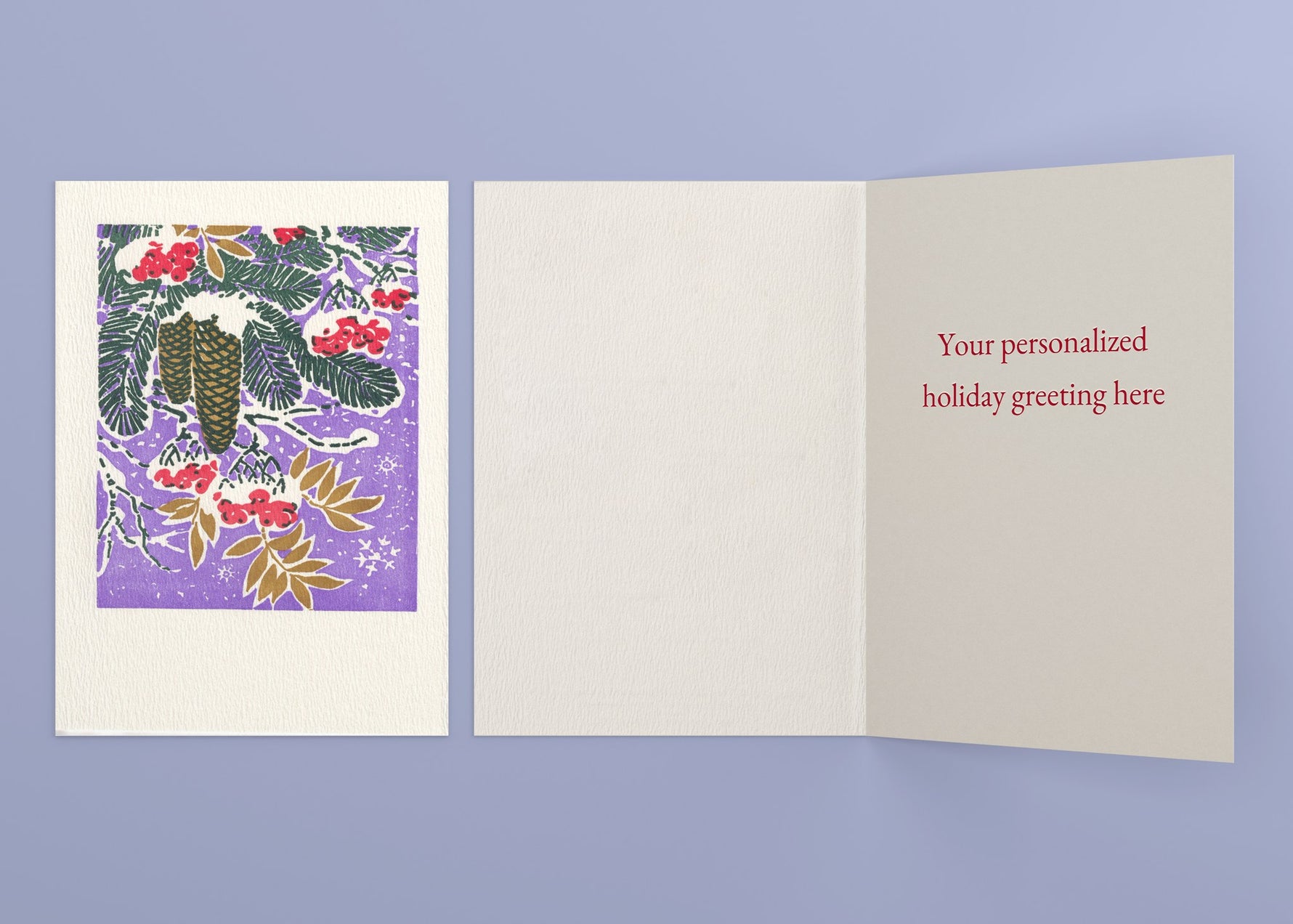 Bough personalized card — front and interior with sample greeting