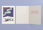 Polar Nights personalized card — front and interior with sample greeting