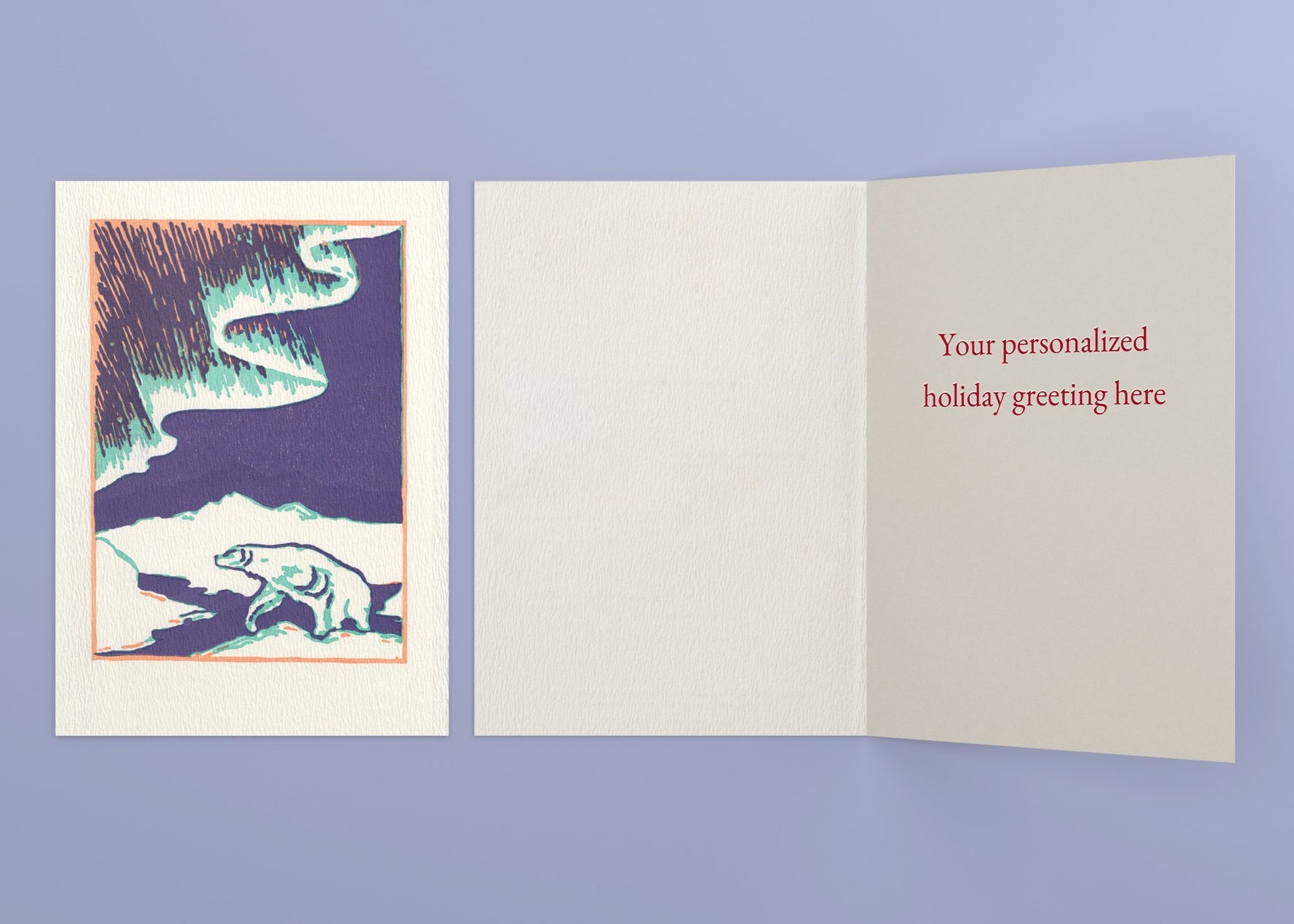 Polar Nights personalized card — front and interior with sample greeting