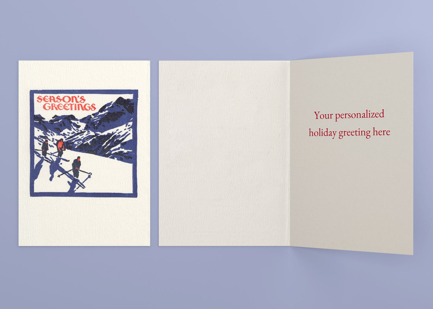 Morning Ski personalized card — front and interior with sample greeting