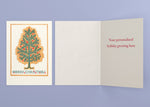 Evergreen personalized card — front and interior with sample greeting