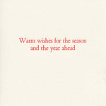 Text 'Warm wishes for the season and the year ahead' on a textured white background