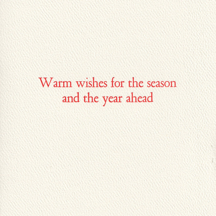 Text 'Warm wishes for the season and the year ahead' on a textured white background