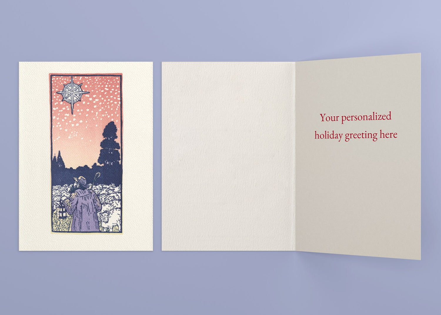 Glad Tidings personalized card — front and interior with sample greeting