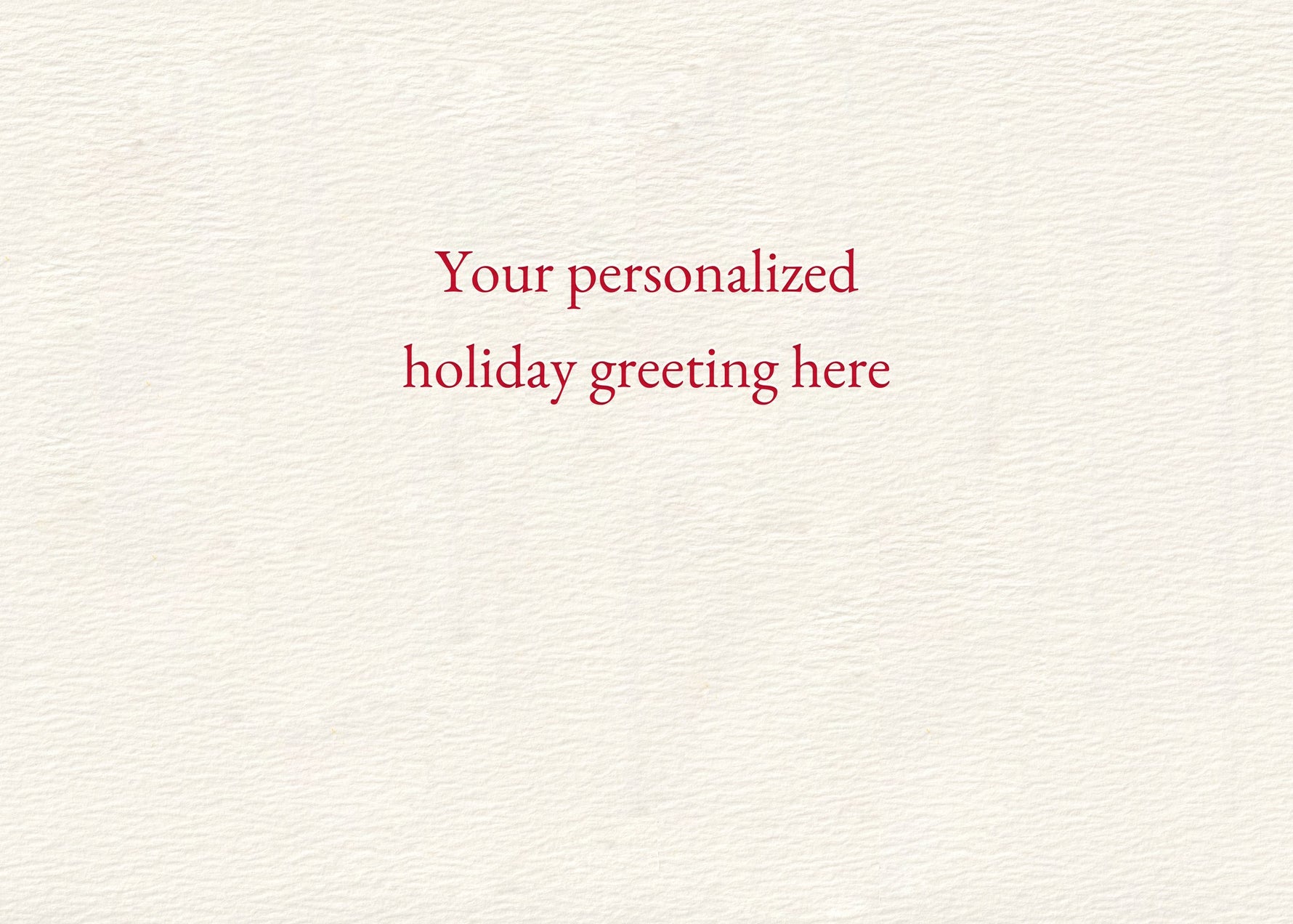 Interior of the personalized card with a sample greeting letterpress-printed in red