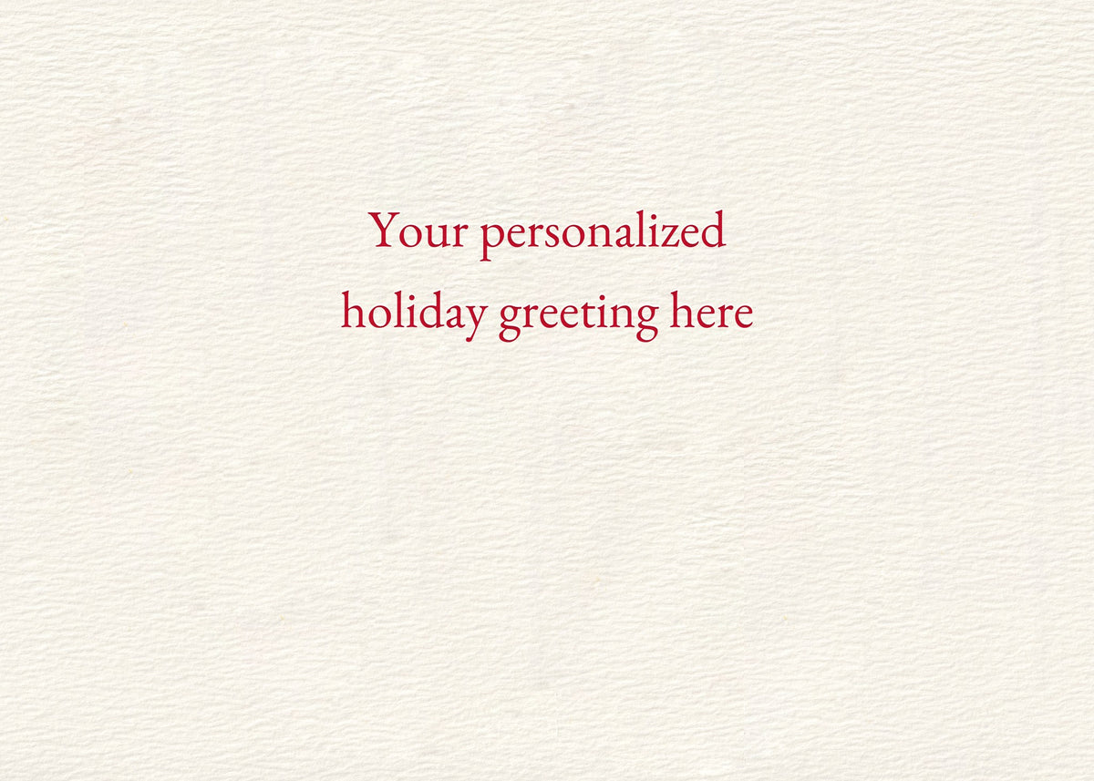 Interior of the personalized card with a sample greeting letterpress-printed in red