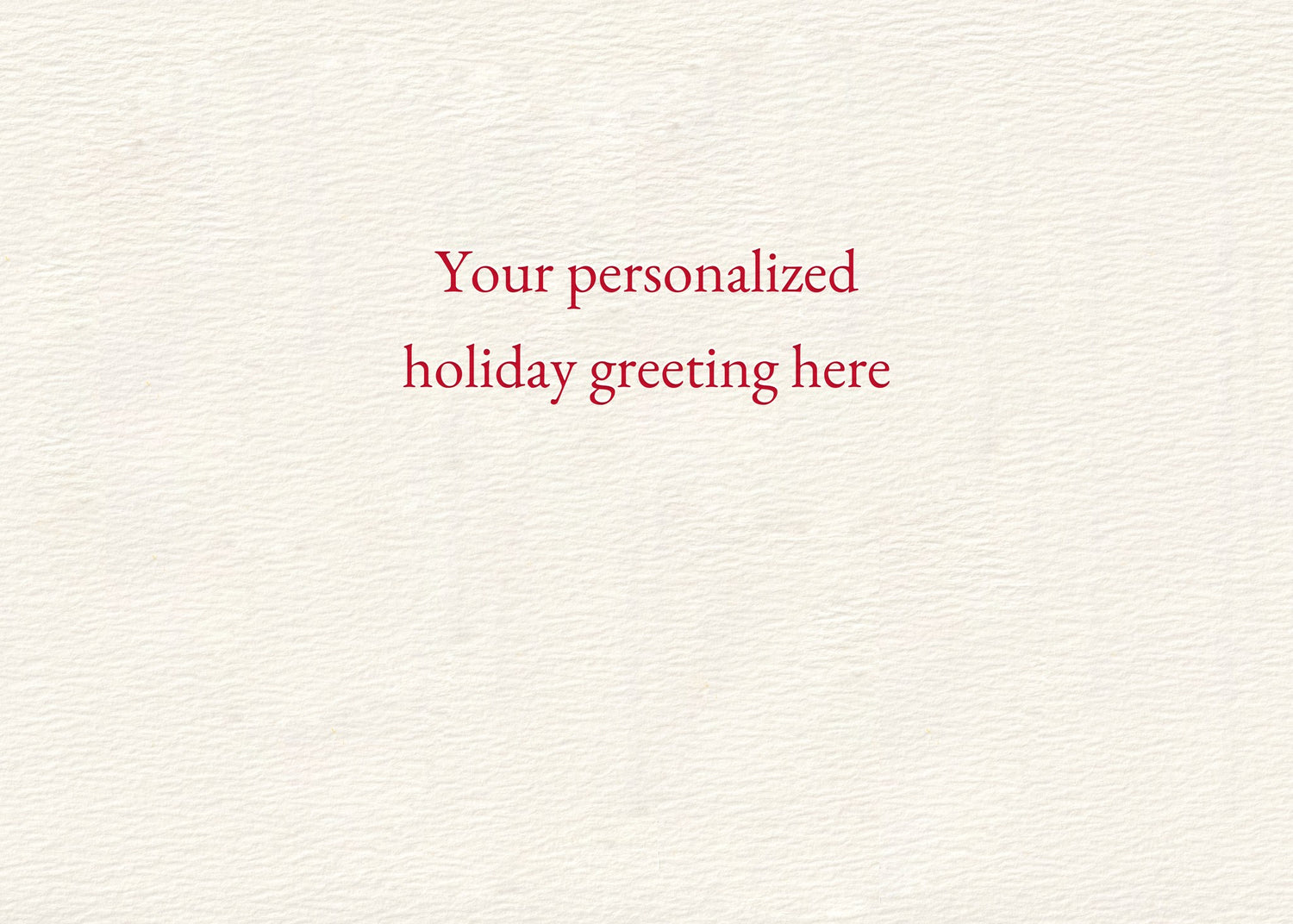 Interior of the personalized card with a sample greeting letterpress-printed in red